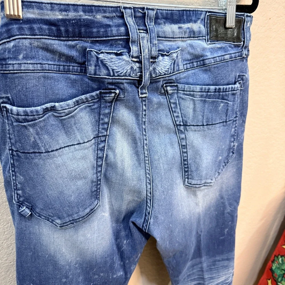 Robin's Jean Mens Blue Denim Biker Moto Jeans Zipper Detail Size 36 USA Made